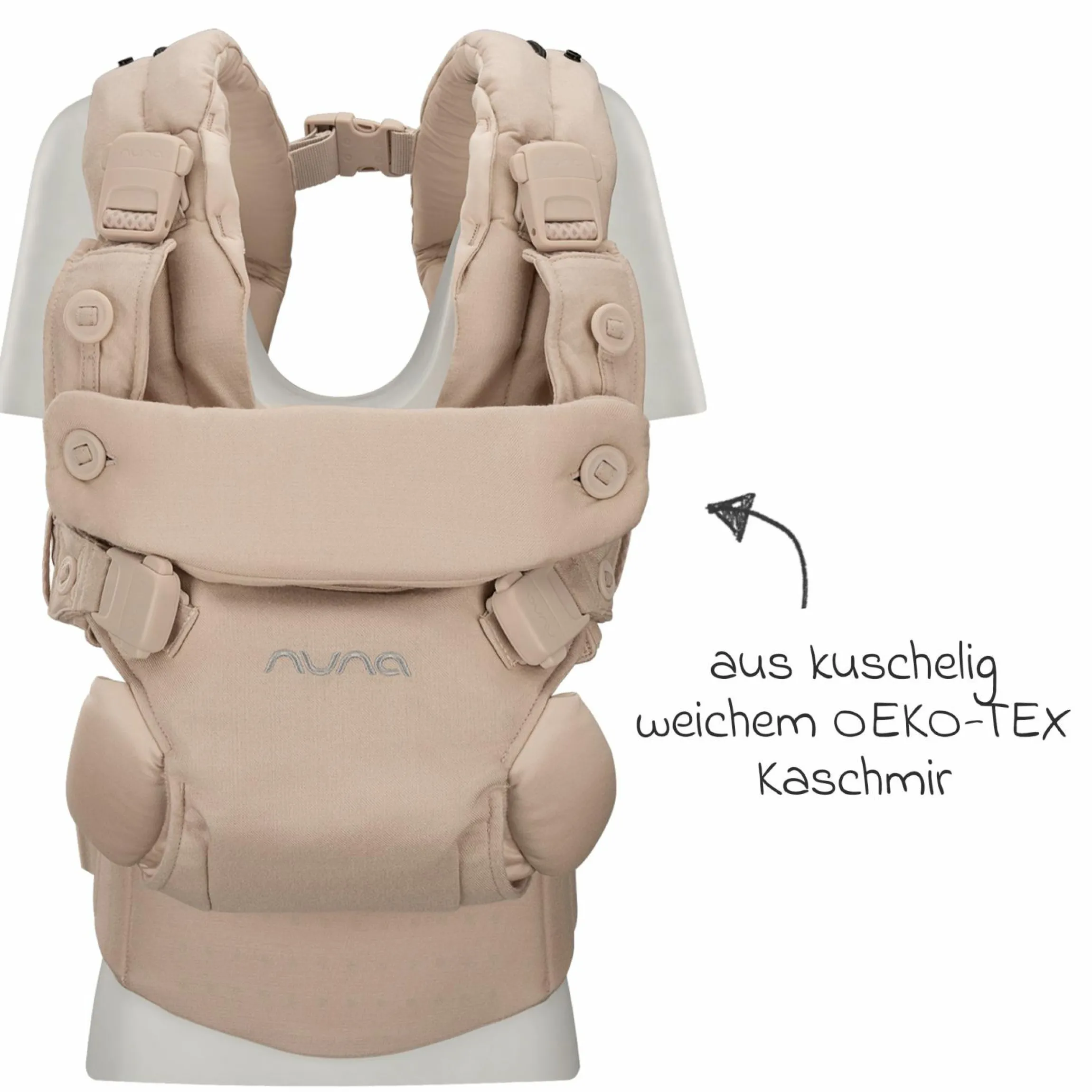 4in1 Babytrage CUDL Luxe für Neugeborene ab 3,5 kg bis 16 kg einsetzbar mit 4 Tragepositionen, Klickverschluss inkl. Zubehör - Pearl - Kollektion 2025