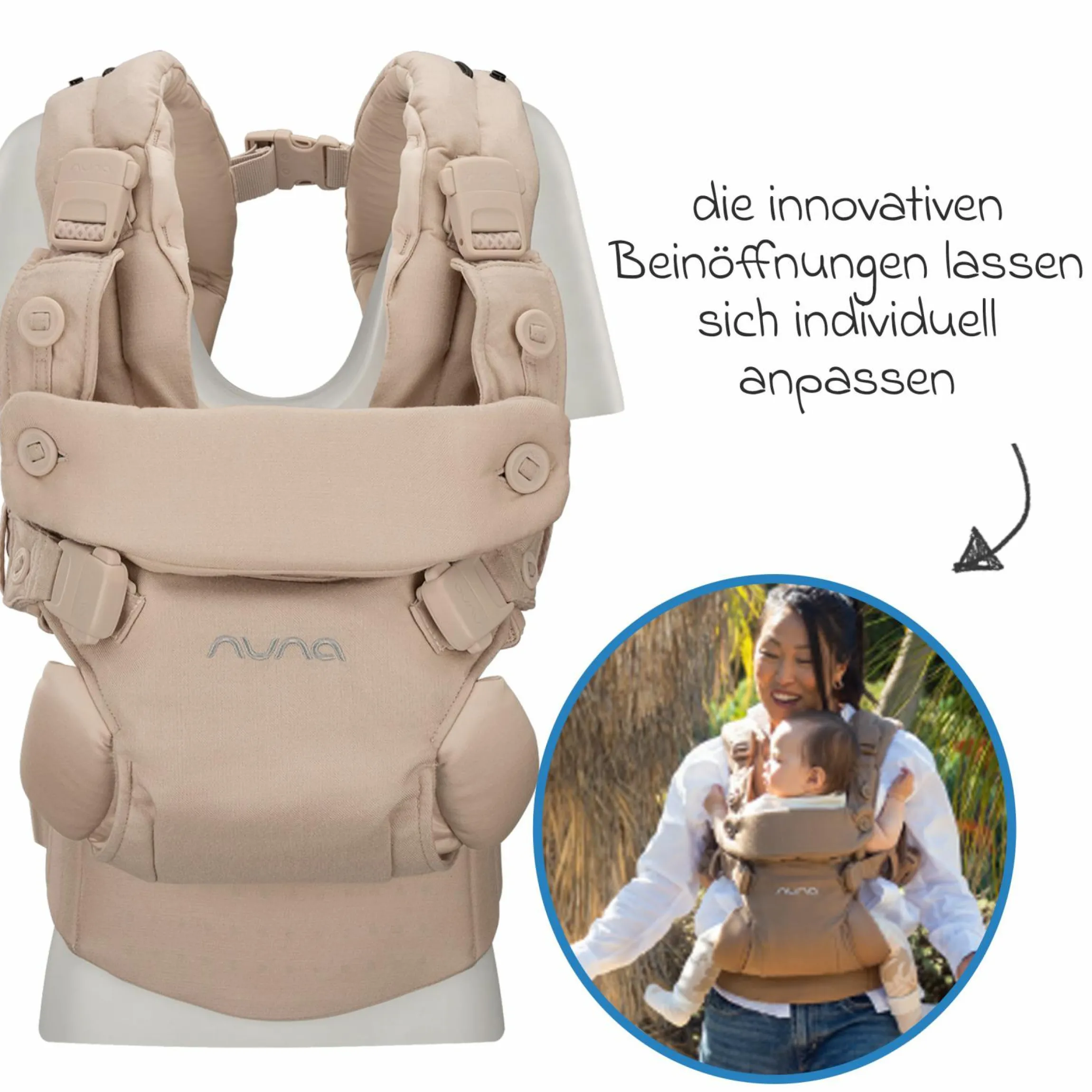 4in1 Babytrage CUDL Luxe für Neugeborene ab 3,5 kg bis 16 kg einsetzbar mit 4 Tragepositionen, Klickverschluss inkl. Zubehör - Pearl - Kollektion 2025