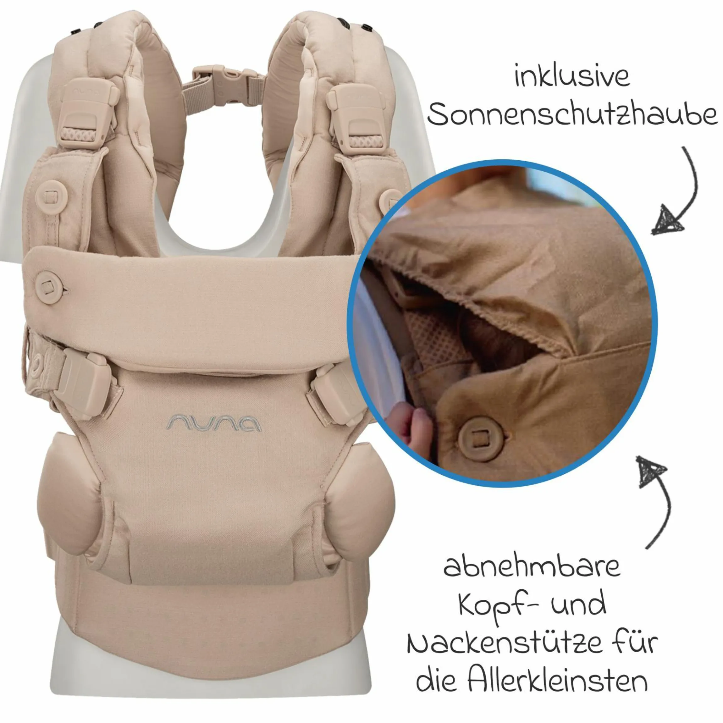 4in1 Babytrage CUDL Luxe für Neugeborene ab 3,5 kg bis 16 kg einsetzbar mit 4 Tragepositionen, Klickverschluss inkl. Zubehör - Pearl - Kollektion 2025