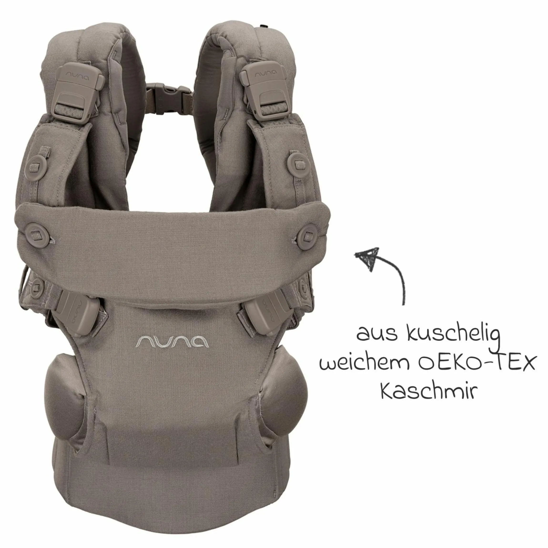 4in1 Babytrage CUDL Luxe für Neugeborene ab 3,5 kg bis 16 kg einsetzbar mit 4 Tragepositionen, Klickverschluss inkl. Zubehör - Pewter - Kollektion 2025