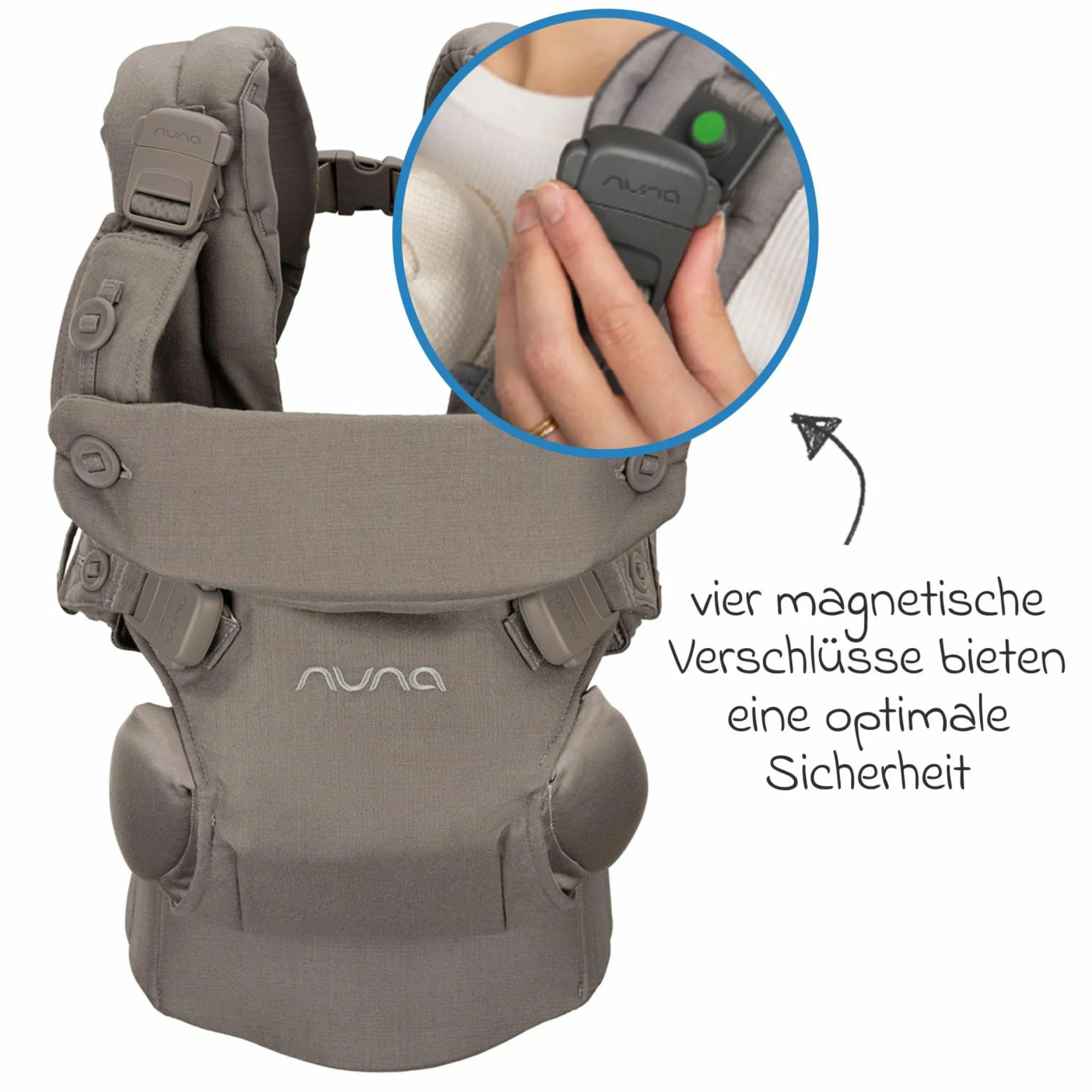 4in1 Babytrage CUDL Luxe für Neugeborene ab 3,5 kg bis 16 kg einsetzbar mit 4 Tragepositionen, Klickverschluss inkl. Zubehör - Pewter - Kollektion 2025