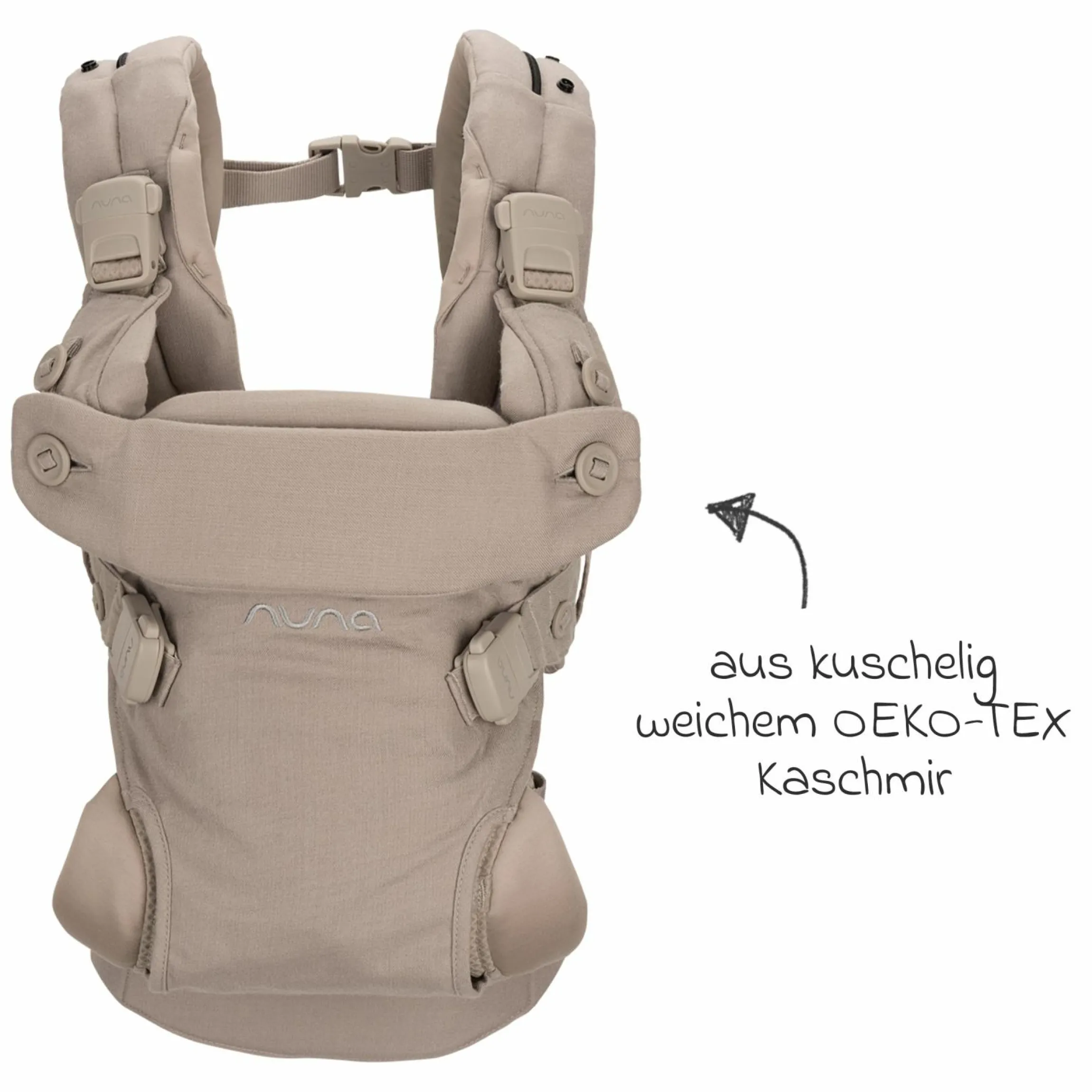 4in1 Babytrage CUDL Luxe für Neugeborene ab 3,5 kg bis 16 kg einsetzbar mit 4 Tragepositionen, Klickverschluss inkl. Zubehör - Quartz - Kollektion 2025