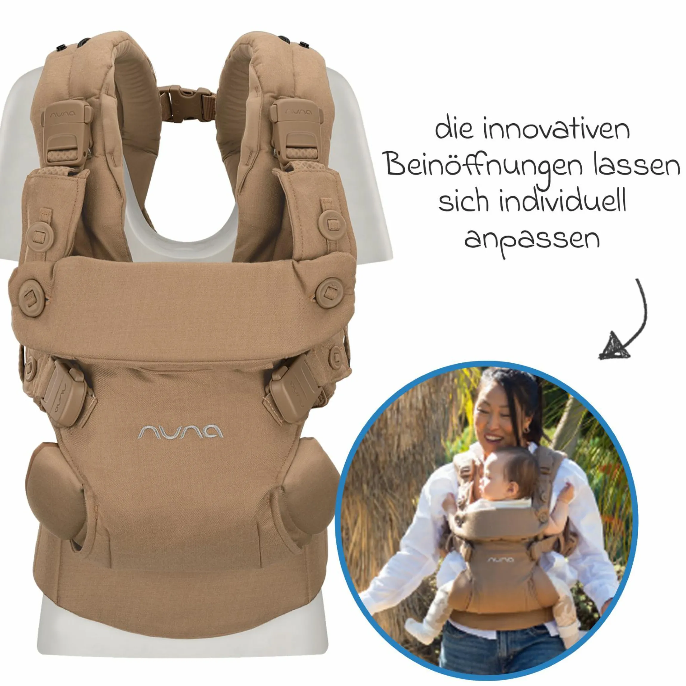 4in1 Babytrage CUDL Luxe für Neugeborene ab 3,5 kg bis 16 kg einsetzbar mit 4 Tragepositionen, Klickverschluss inkl. Zubehör - Canyon - Kollektion 2025