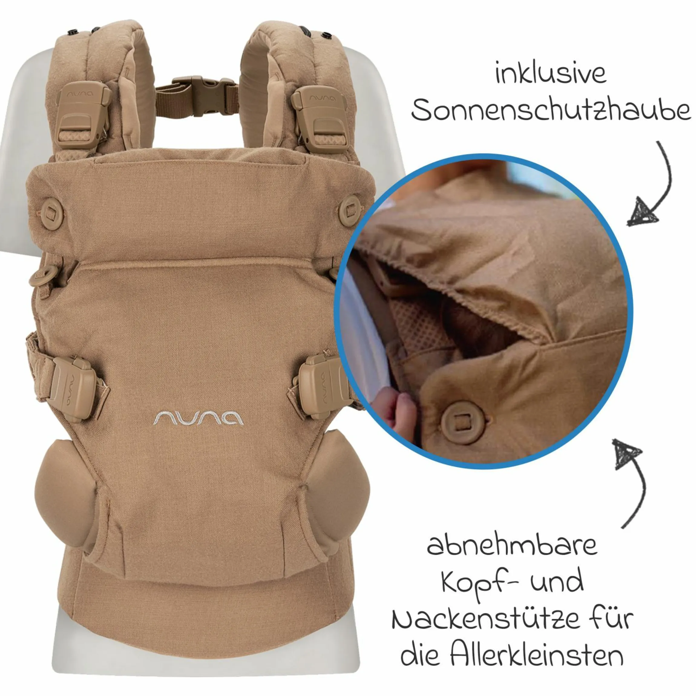 4in1 Babytrage CUDL Luxe für Neugeborene ab 3,5 kg bis 16 kg einsetzbar mit 4 Tragepositionen, Klickverschluss inkl. Zubehör - Canyon - Kollektion 2025