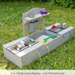 2in1 Balkonsandkasten mit Matschküchen-Funktion - Grau - Kollektion 2025