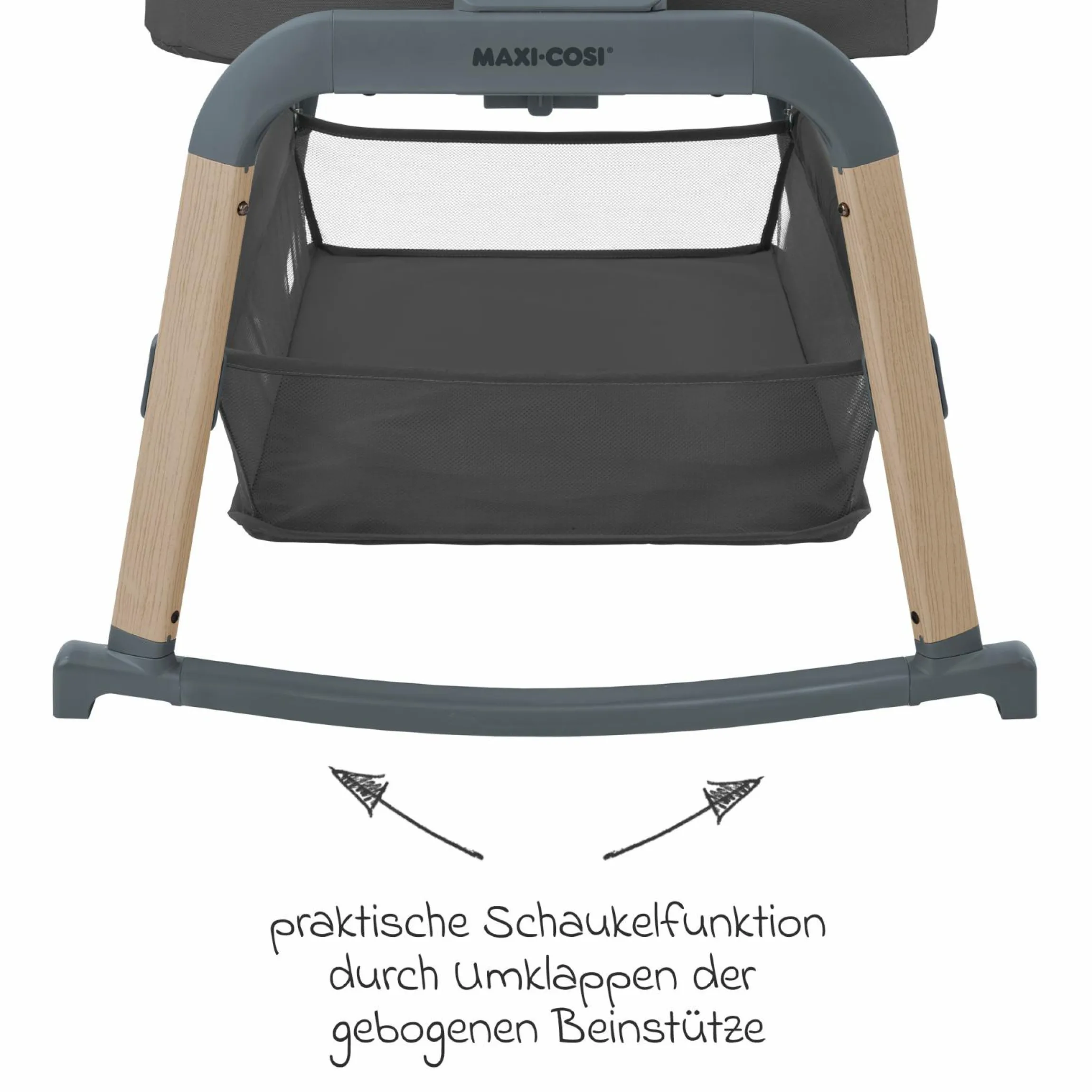 2-in-1 Beistellbett Iora Air mit Schaukelfunktion, atmungsaktive Stoffe, klappbar, inkl. Matratze & Reisetasche - Beyond Graphite - Kollektion 2025