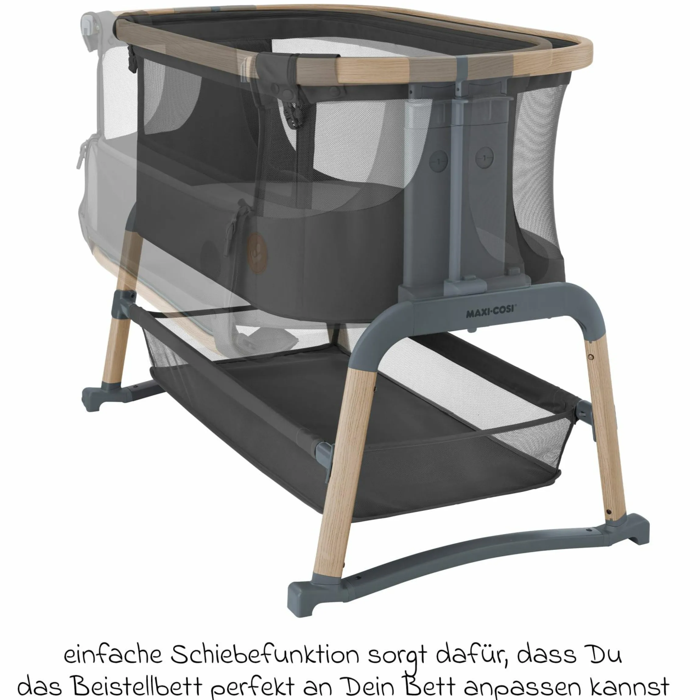 2-in-1 Beistellbett Iora Air mit Schaukelfunktion, atmungsaktive Stoffe, klappbar, inkl. Matratze & Reisetasche - Beyond Graphite - Kollektion 2025