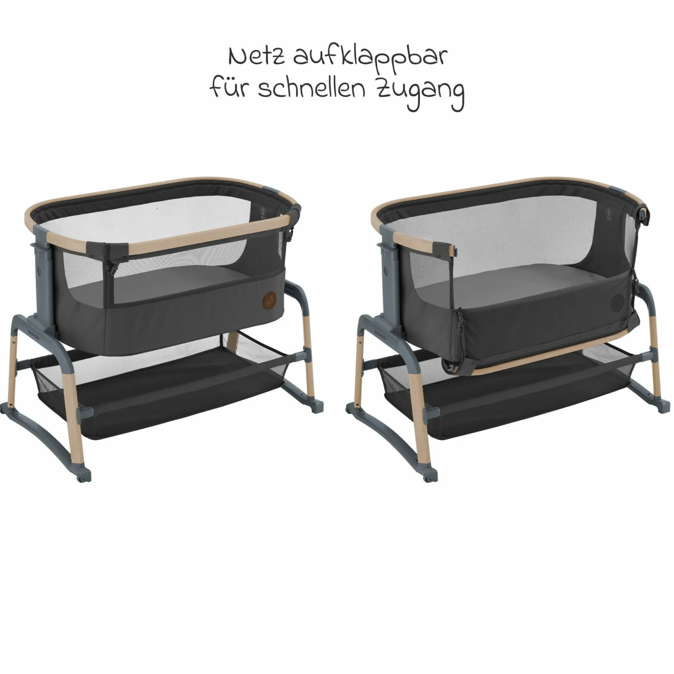 2-in-1 Beistellbett Iora Air mit Schaukelfunktion, atmungsaktive Stoffe, klappbar, inkl. Matratze & Reisetasche - Beyond Graphite - Kollektion 2025