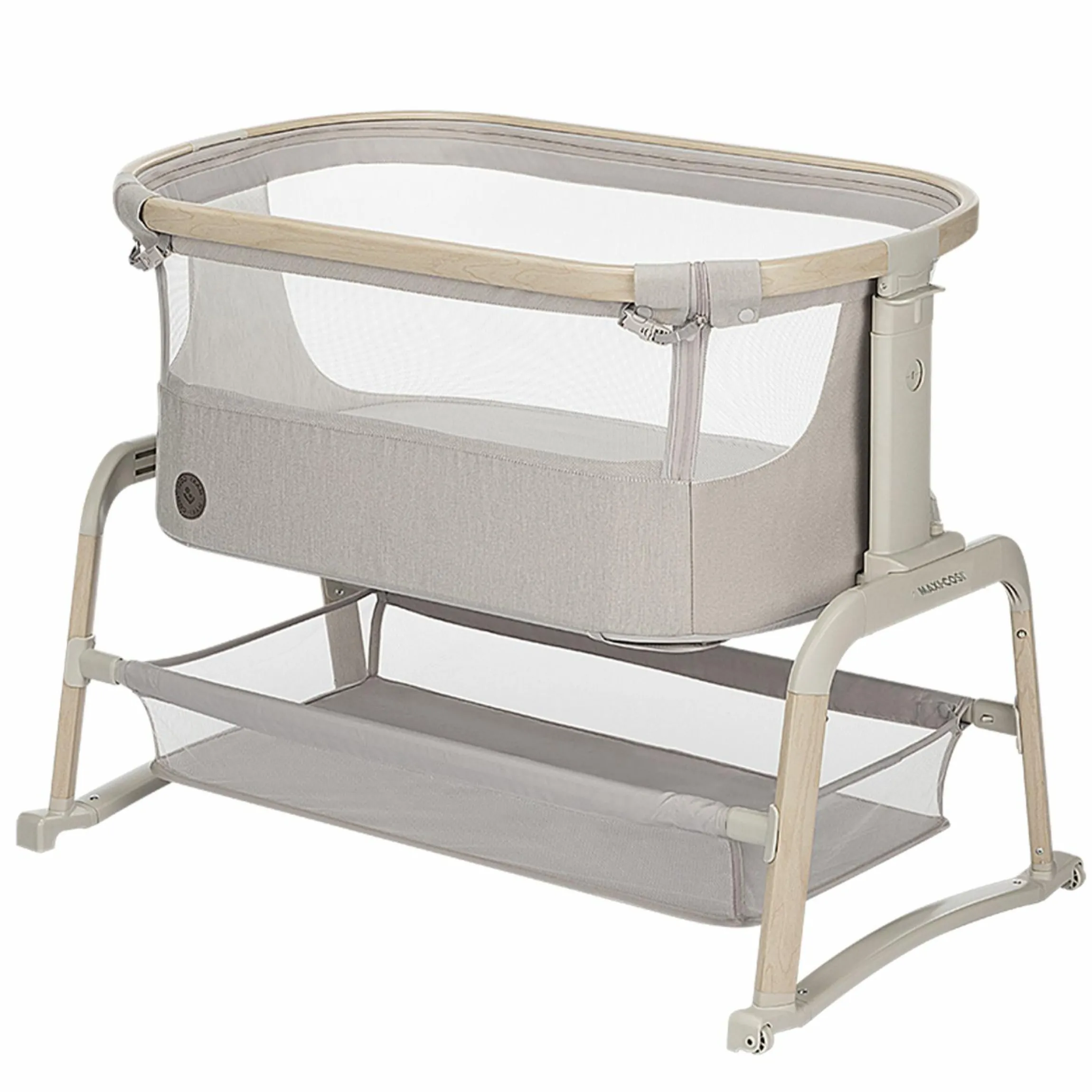 2-in-1 Beistellbett Iora Air mit Schaukelfunktion, atmungsaktive Stoffe, klappbar, inkl. Matratze & Reisetasche - Classic Beige Eco FR - Kollektion 2025