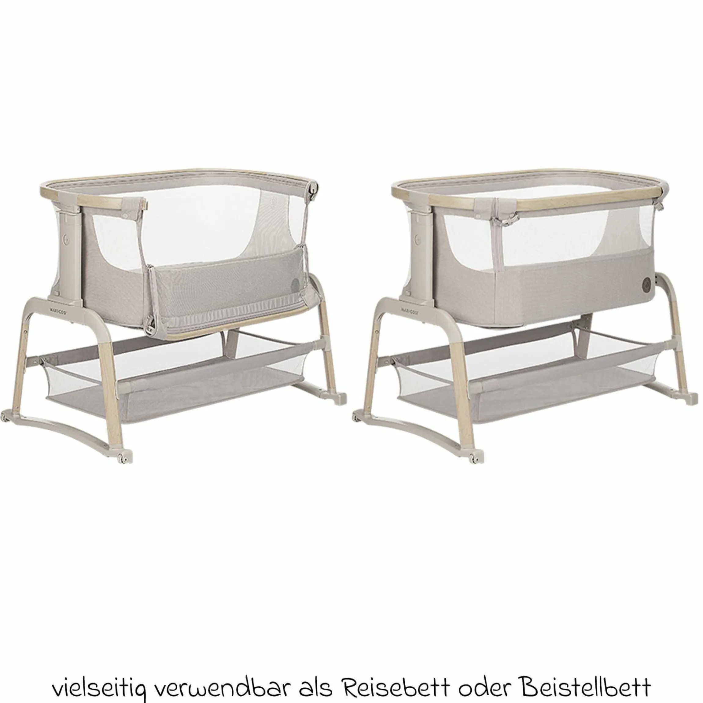 2-in-1 Beistellbett Iora Air mit Schaukelfunktion, atmungsaktive Stoffe, klappbar, inkl. Matratze & Reisetasche - Classic Beige Eco FR - Kollektion 2025