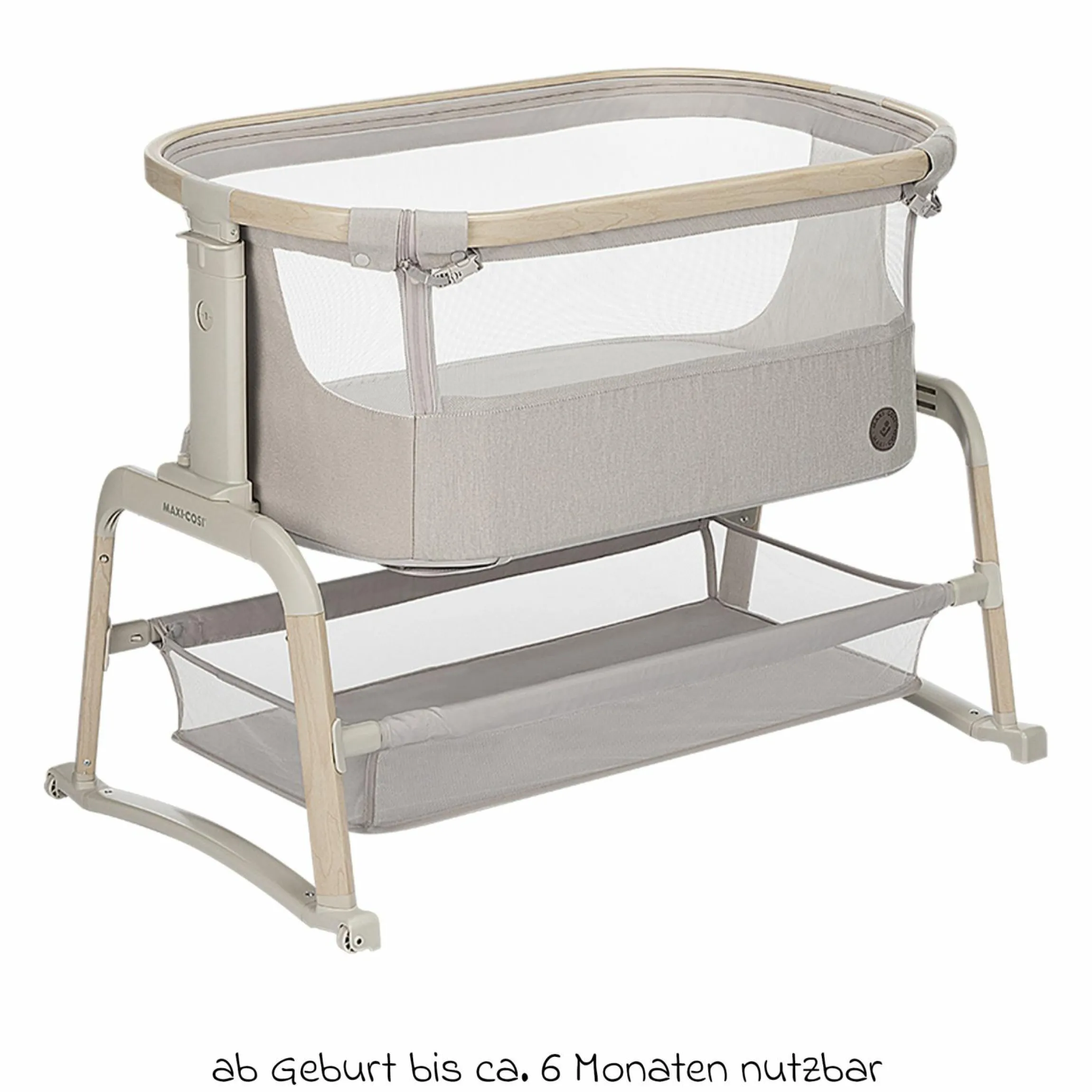 2-in-1 Beistellbett Iora Air mit Schaukelfunktion, atmungsaktive Stoffe, klappbar, inkl. Matratze & Reisetasche - Classic Beige Eco FR - Kollektion 2025
