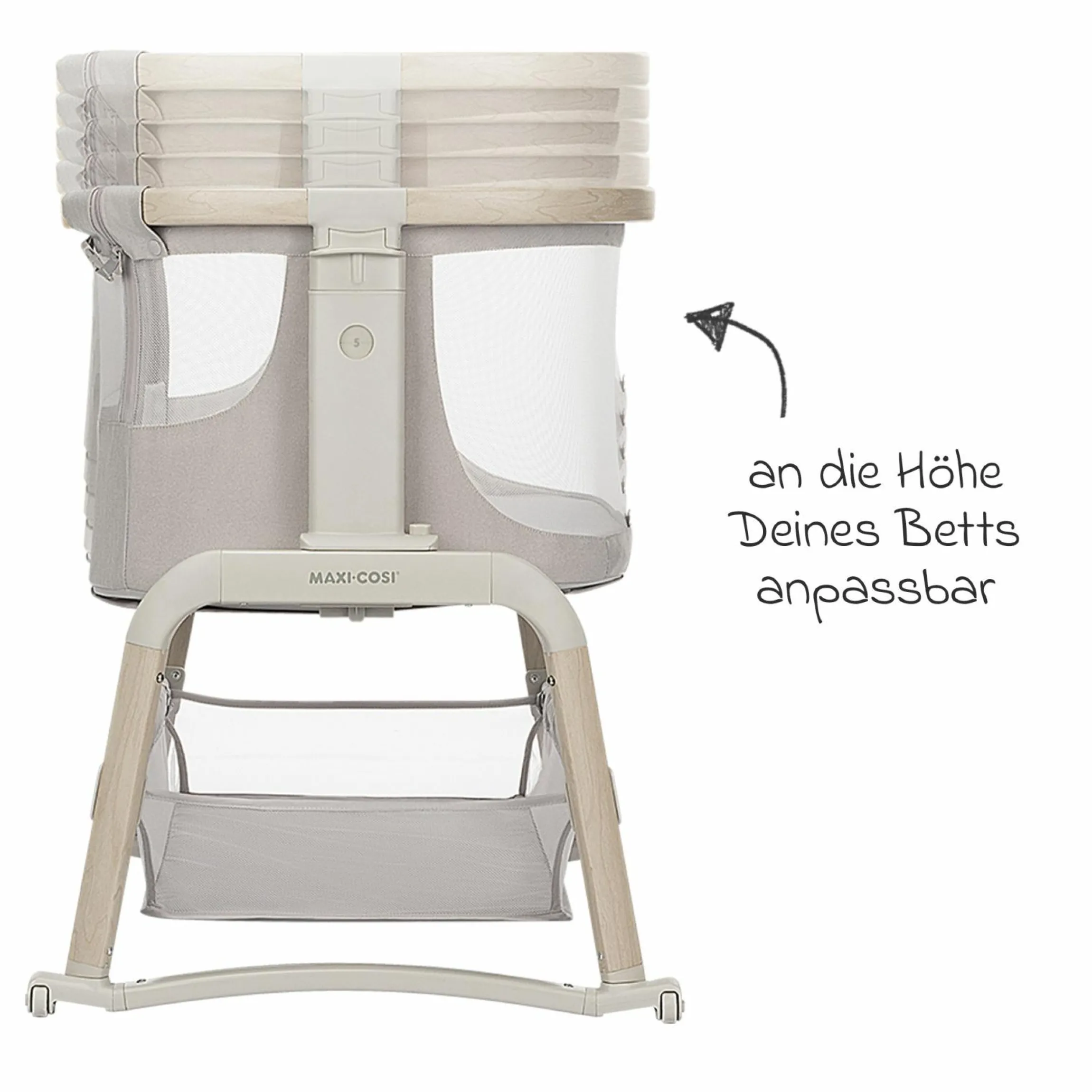 2-in-1 Beistellbett Iora Air mit Schaukelfunktion, atmungsaktive Stoffe, klappbar, inkl. Matratze & Reisetasche - Classic Beige Eco FR - Kollektion 2025