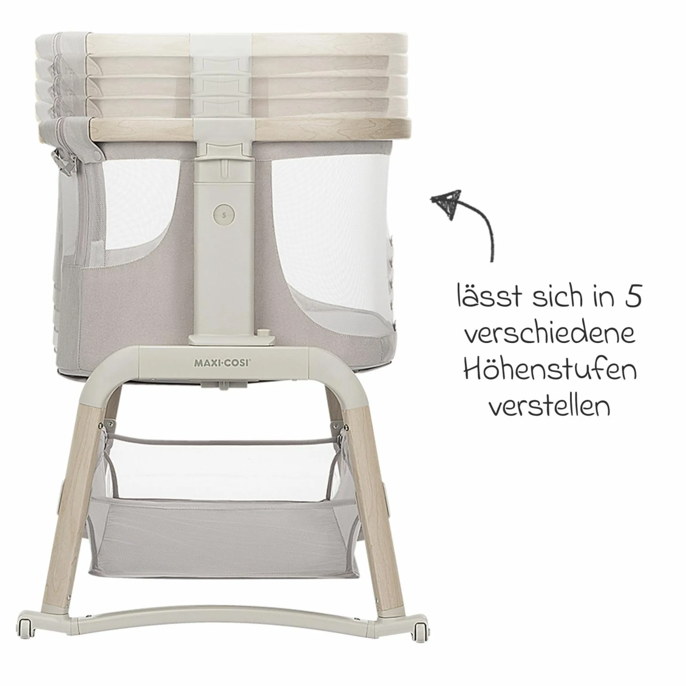 2-in-1 Beistellbett Iora Air mit Schaukelfunktion, atmungsaktive Stoffe, klappbar, inkl. Matratze & Reisetasche - Classic Beige Eco FR - Kollektion 2025