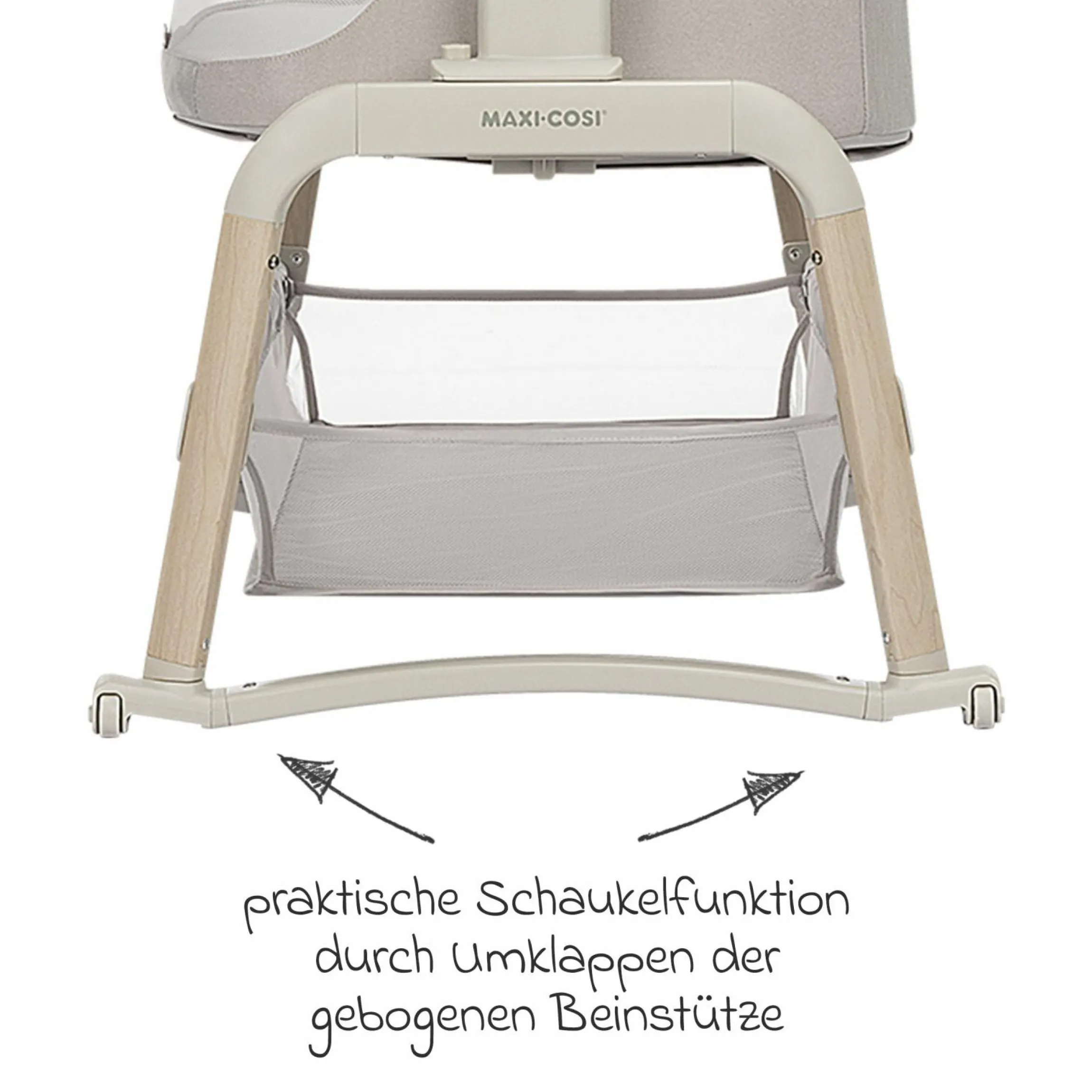 2-in-1 Beistellbett Iora Air mit Schaukelfunktion, atmungsaktive Stoffe, klappbar, inkl. Matratze & Reisetasche - Classic Beige Eco FR - Kollektion 2025