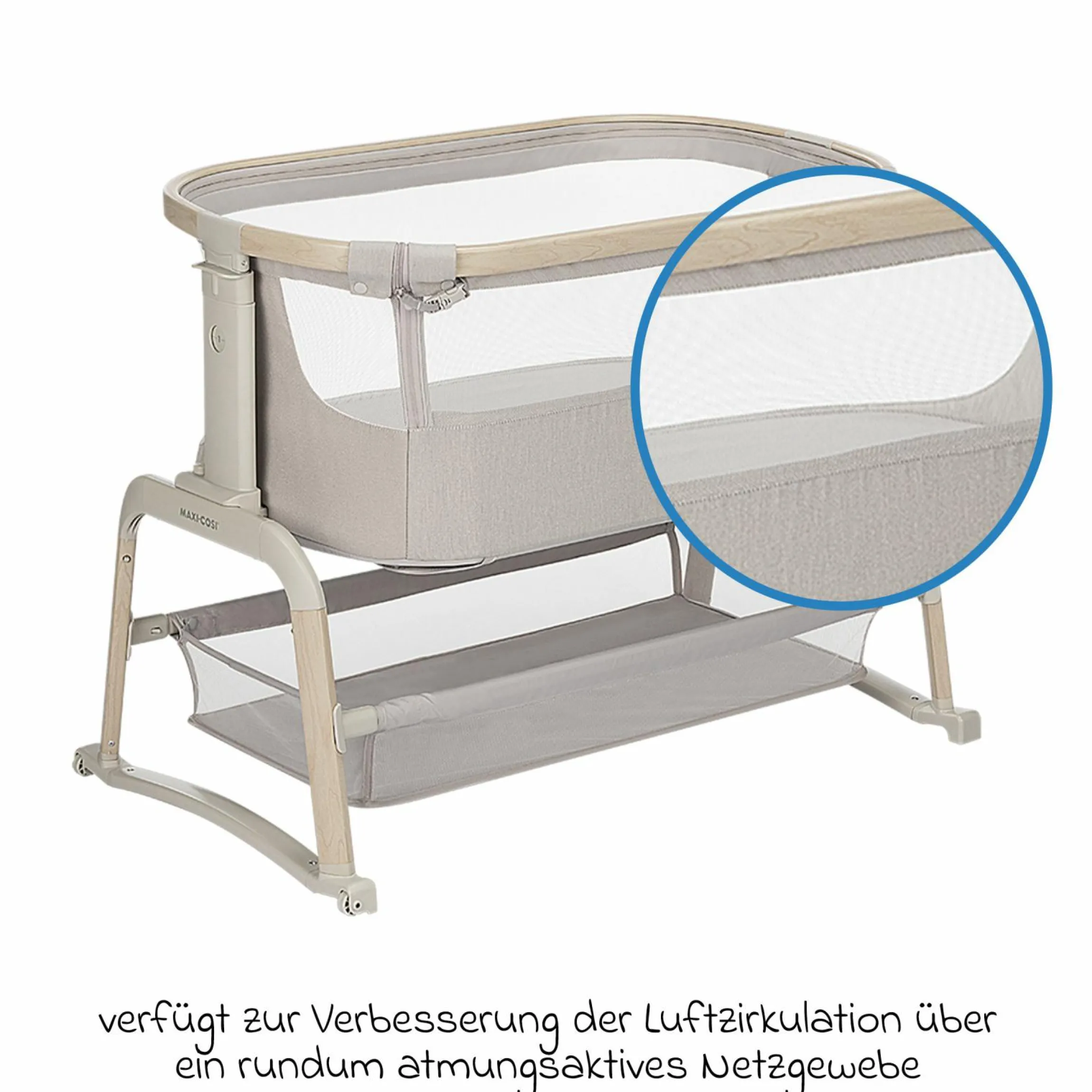 2-in-1 Beistellbett Iora Air mit Schaukelfunktion, atmungsaktive Stoffe, klappbar, inkl. Matratze & Reisetasche - Classic Beige Eco FR - Kollektion 2025