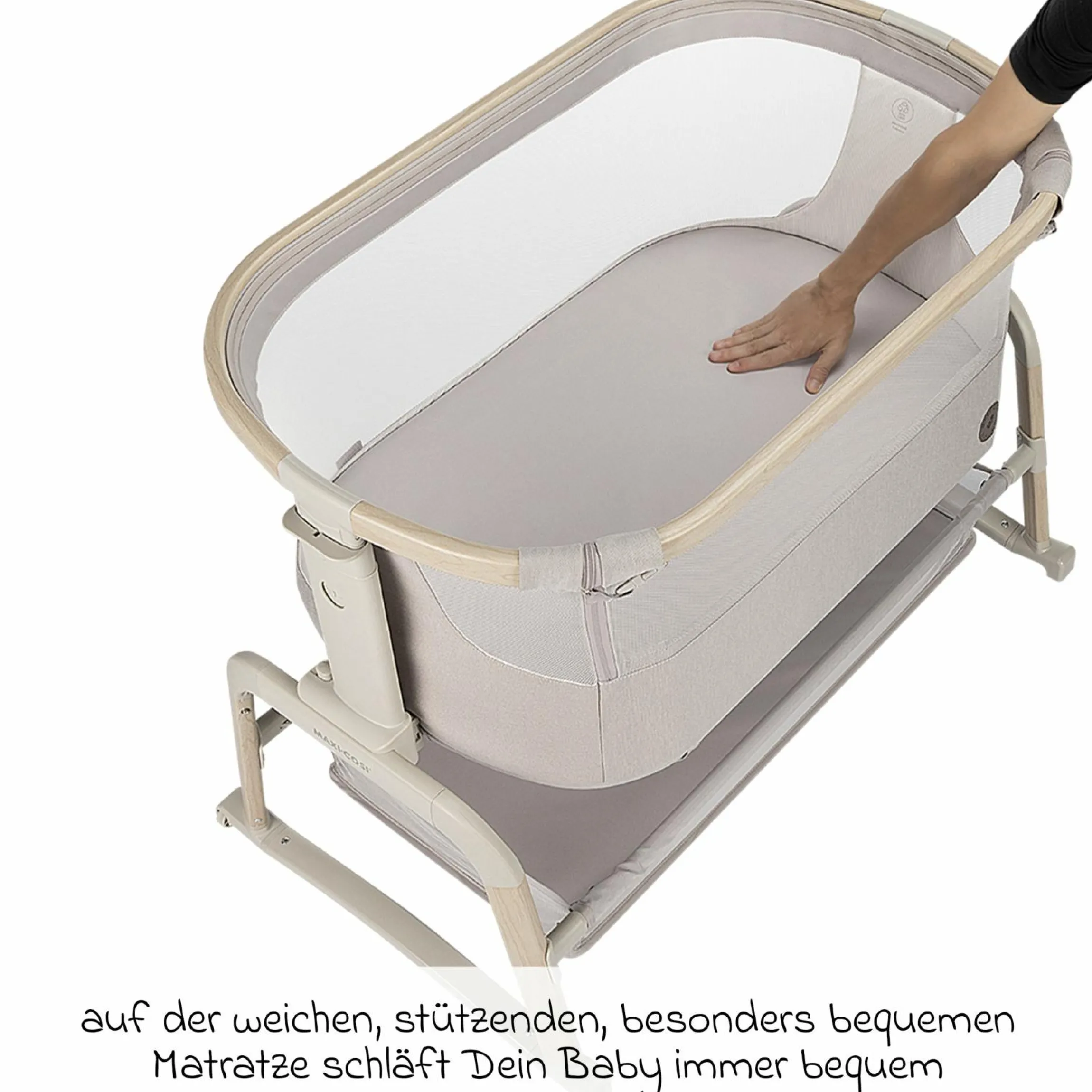 2-in-1 Beistellbett Iora Air mit Schaukelfunktion, atmungsaktive Stoffe, klappbar, inkl. Matratze & Reisetasche - Classic Beige Eco FR - Kollektion 2025