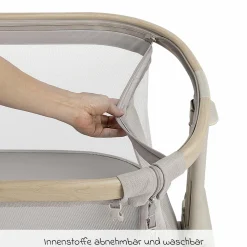 2-in-1 Beistellbett Iora Air mit Schaukelfunktion, atmungsaktive Stoffe, klappbar, inkl. Matratze & Reisetasche - Classic Beige Eco FR - Kollektion 2025