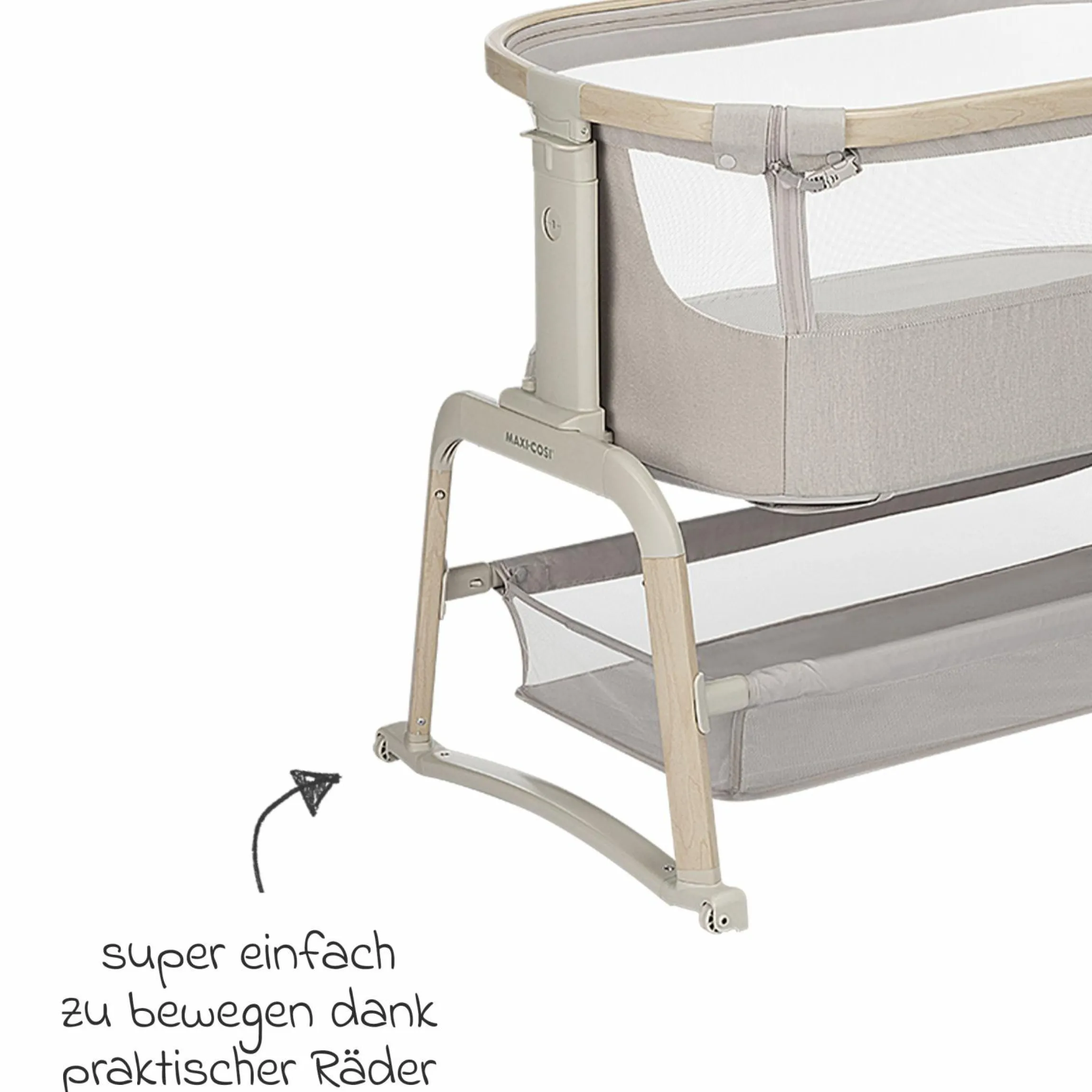 2-in-1 Beistellbett Iora Air mit Schaukelfunktion, atmungsaktive Stoffe, klappbar, inkl. Matratze & Reisetasche - Classic Beige Eco FR - Kollektion 2025