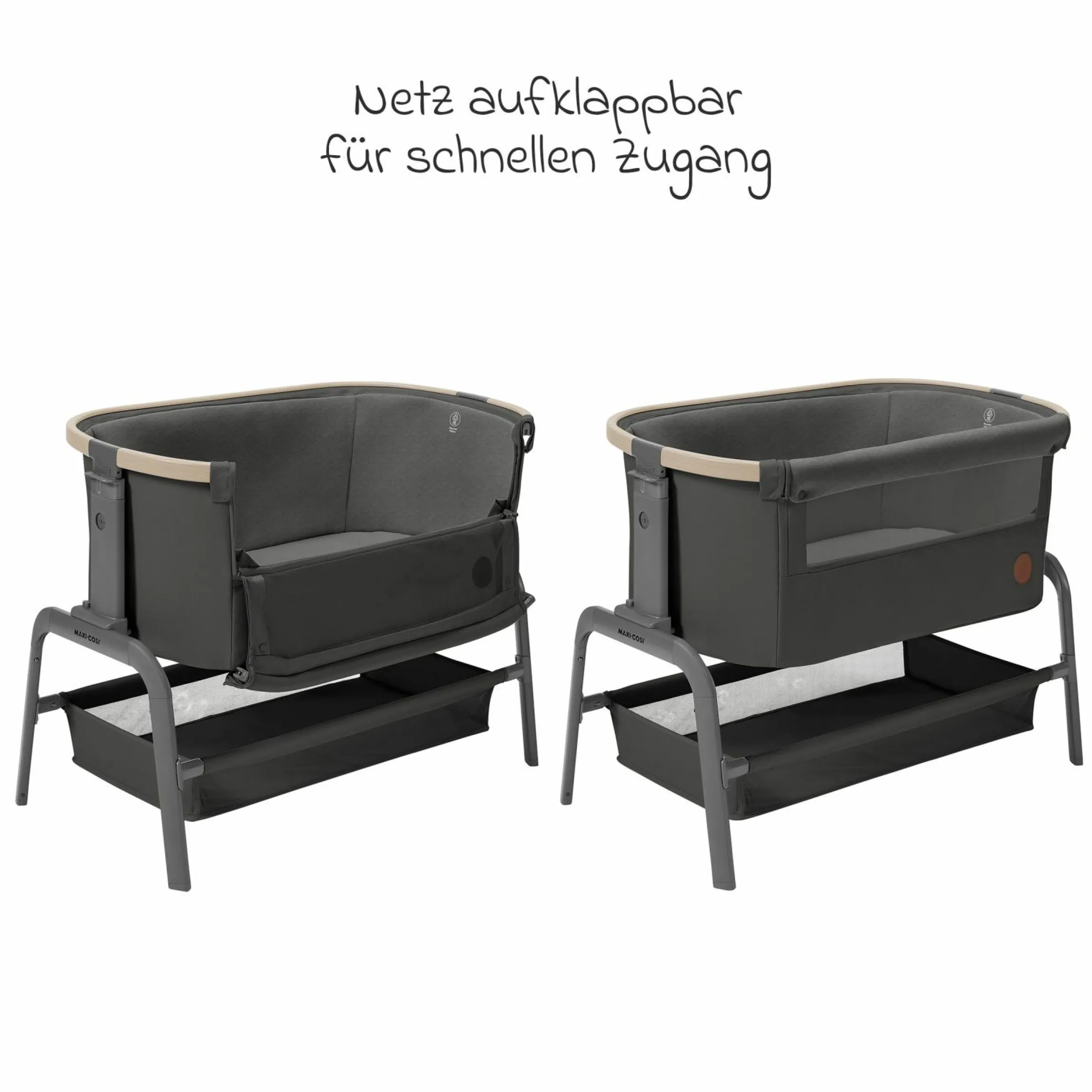 2-in-1 Beistellbett Iora klappbar, inkl. Matratze & Reisetasche - Beyound - Graphite Eco - Kollektion 2025