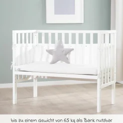 2in1 Beistellbett mit Canvas-Barriere, Nestchen + safe asleep Matratze mit 90 x 45 cm 47 x 99,5 cm - Sternenzauber - Grau - Kollektion 2024