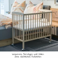 2in1 Beistellbett, Stubenbett Nino (auch für Boxspringbetten geeignet) - Natur