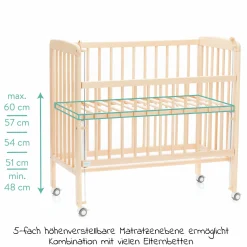2in1 Beistellbett, Stubenbett Nino (auch für Boxspringbetten geeignet) - Natur
