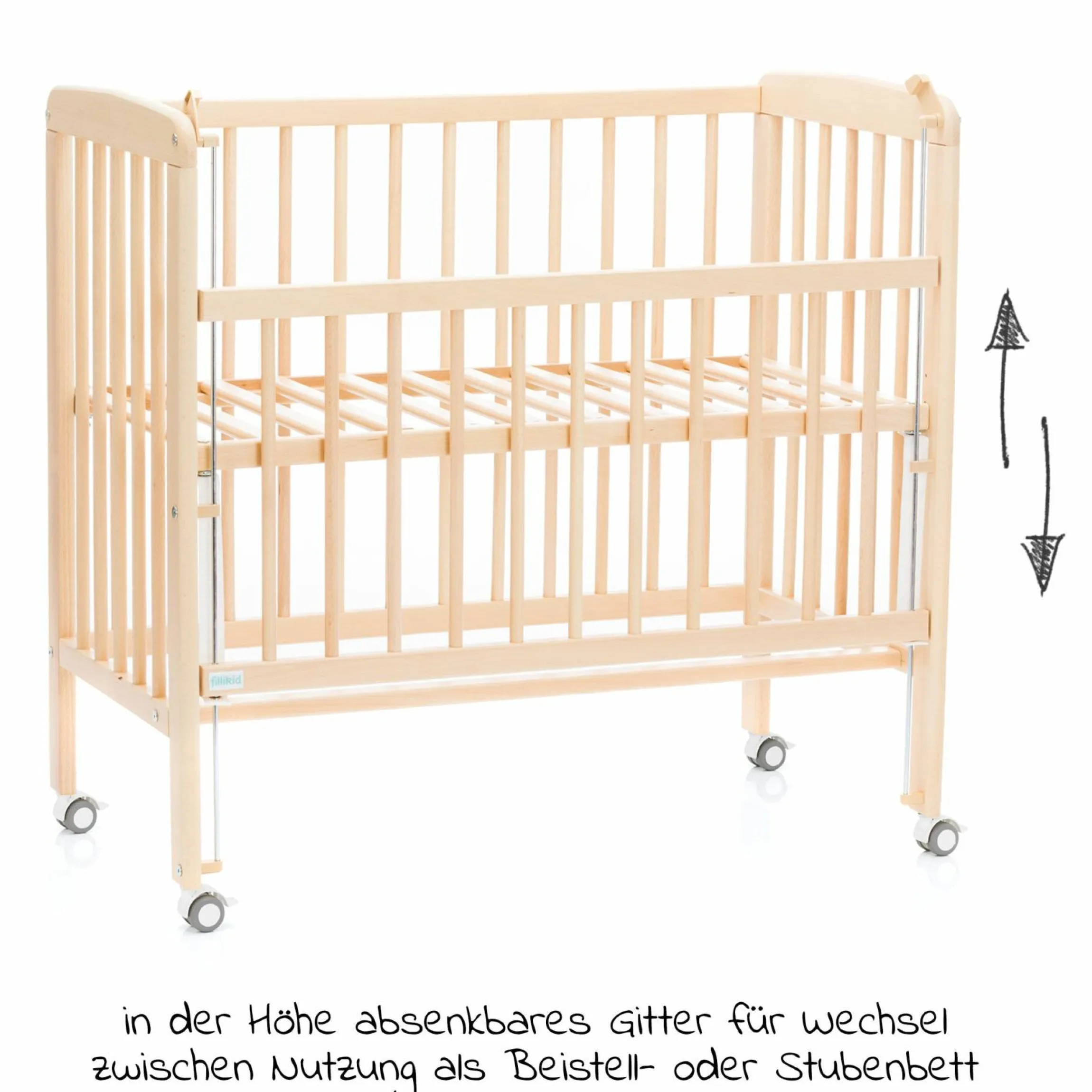 2in1 Beistellbett, Stubenbett Nino (auch für Boxspringbetten geeignet) - Natur
