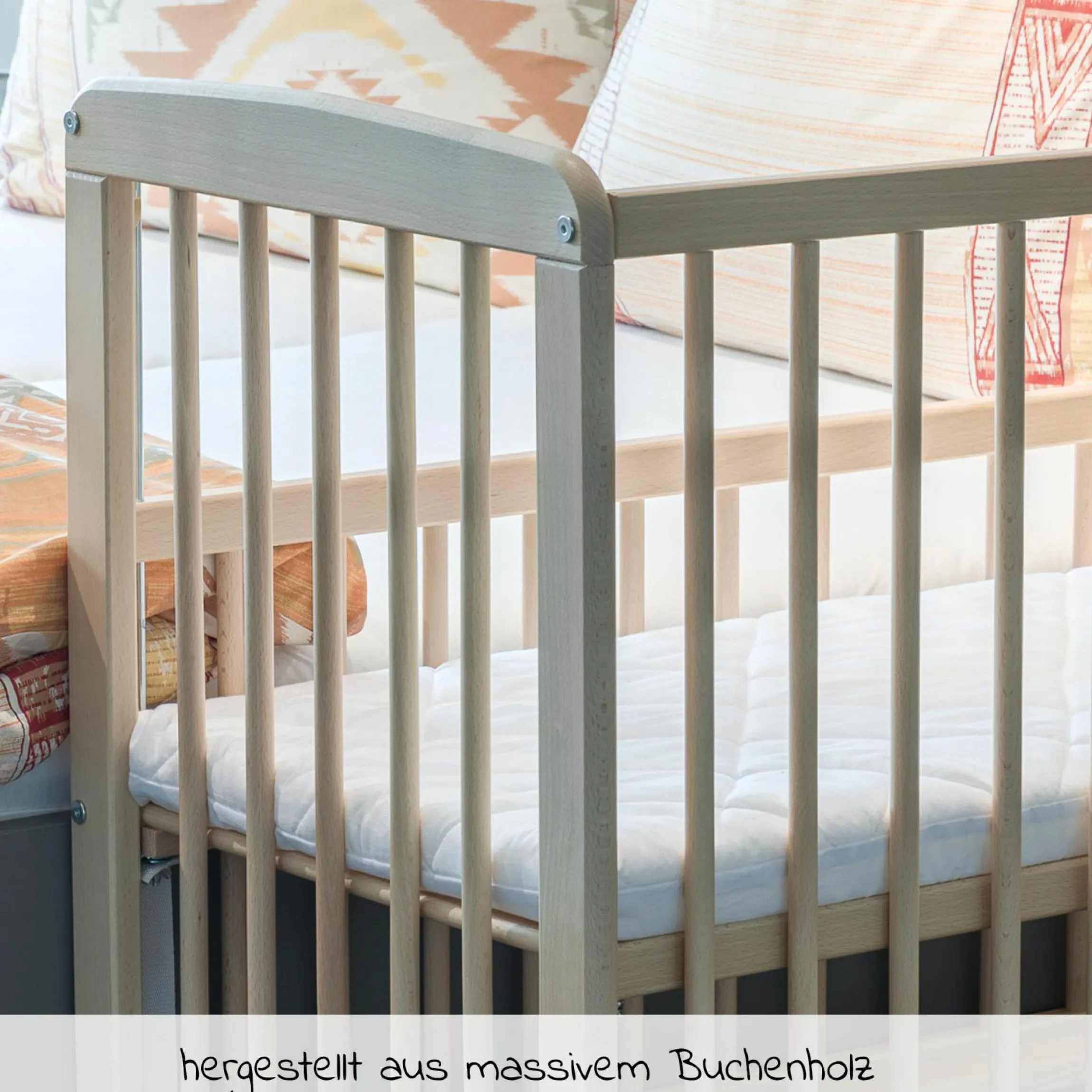 2in1 Beistellbett, Stubenbett Nino (auch für Boxspringbetten geeignet) - Natur
