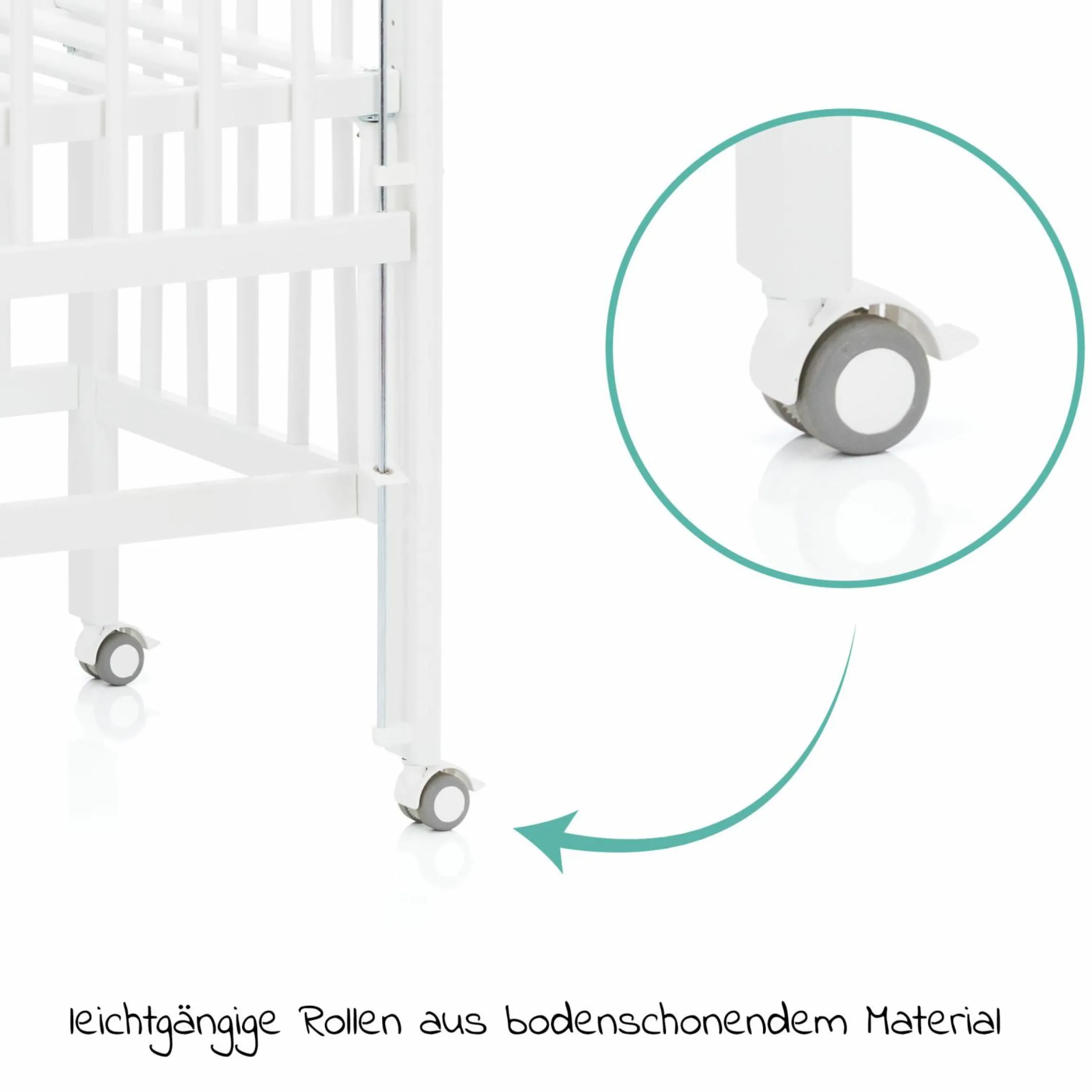 2in1 Beistellbett, Stubenbett Nino (auch für Boxspringbetten geeignet) - Weiß