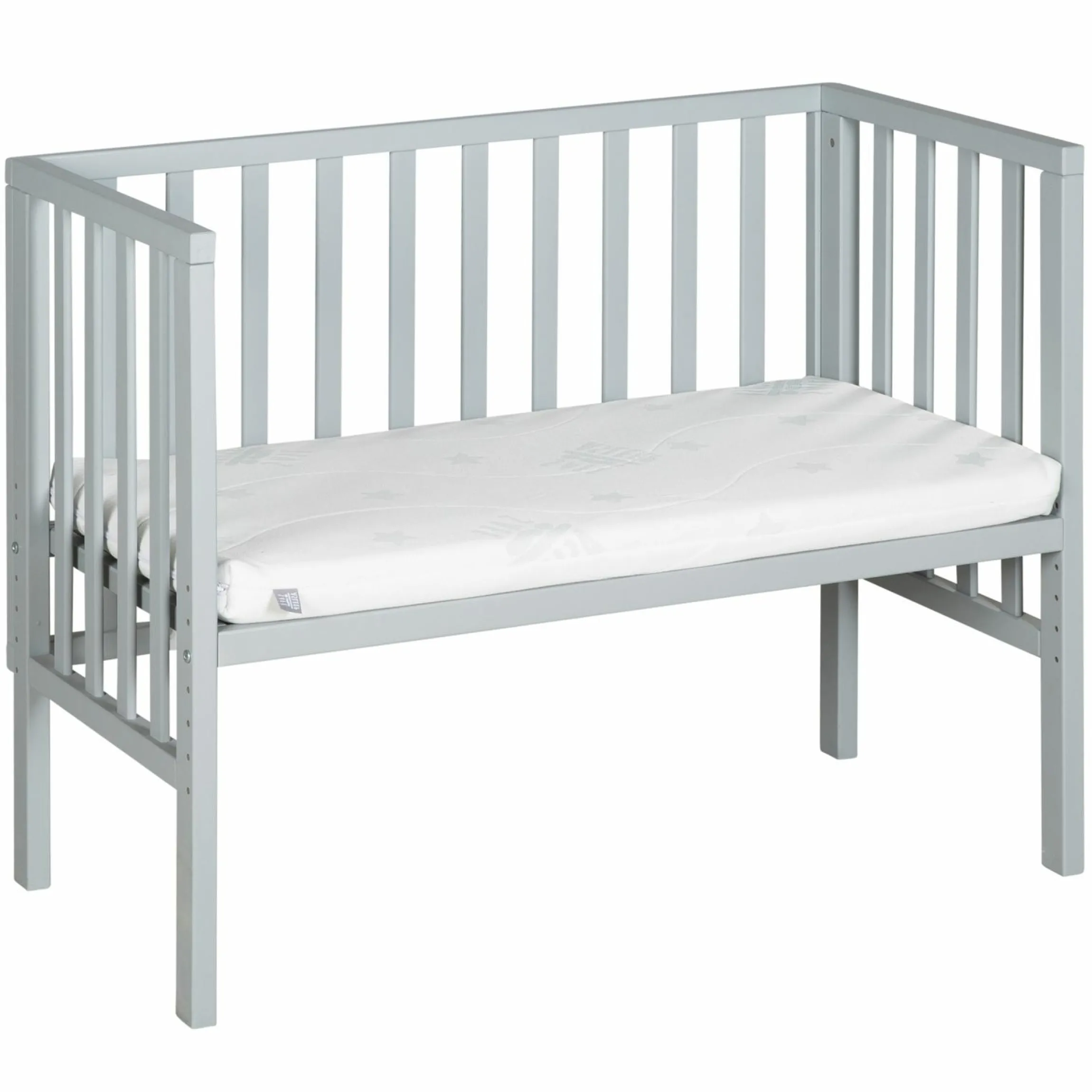 2in1 Beistellbett und Bank mit Canvas-Barriere + Matratze mit 90 x 45 cm - 47 x 99,5 cm - Taupe