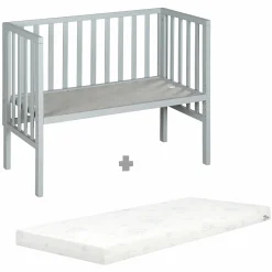 2in1 Beistellbett und Bank mit Canvas-Barriere + Matratze mit 90 x 45 cm - 47 x 99,5 cm - Taupe