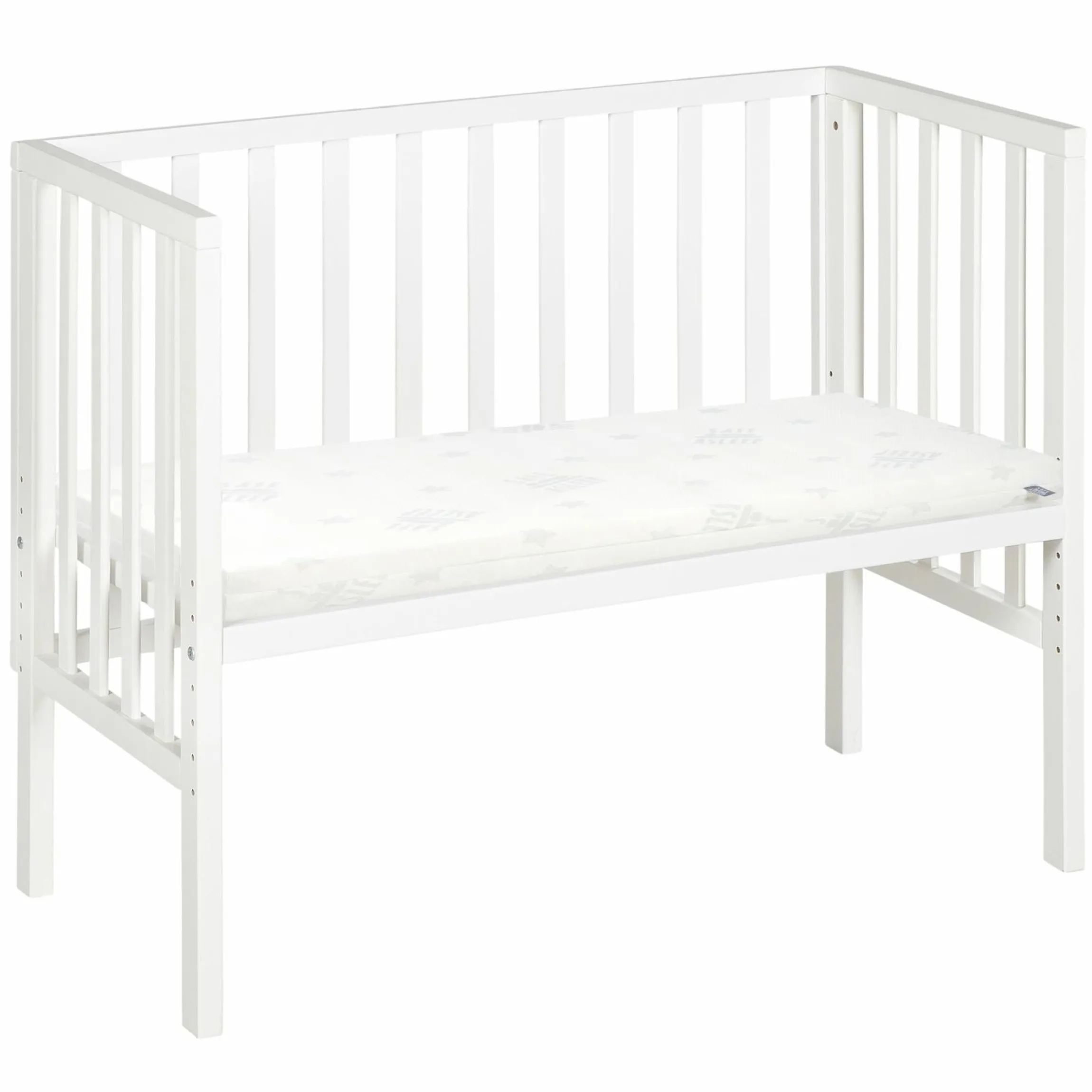 2in1 Beistellbett und Bank mit Canvas-Barriere + Matratze mit 90 x 45 cm - 47 x 99,5 cm - Weiß