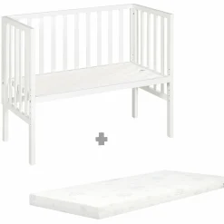 2in1 Beistellbett und Bank mit Canvas-Barriere + Matratze mit 90 x 45 cm - 47 x 99,5 cm - Weiß