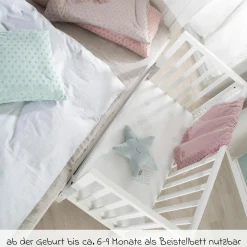 2in1 Beistellbett und Bank mit Canvas-Barriere + Matratze mit 90 x 45 cm - 47 x 99,5 cm - Weiß
