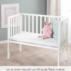 2in1 Beistellbett und Bank mit Canvas-Barriere + Matratze mit 90 x 45 cm - 47 x 99,5 cm - Weiß