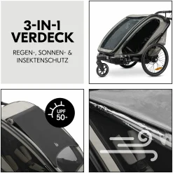 3in1 Fahrradanhänger Bike N Walk Duo für 2 Kinder (bis 44 kg) - Bike Trailer, City Buggy & Outdoor-Begleiter - Light Grey