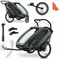 3in1 Fahrradanhänger Bike N Walk Duo für 2 Kinder (bis 44 kg) - Bike Trailer, City Buggy & Outdoor-Begleiter - Dark Green