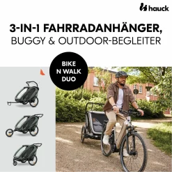 3in1 Fahrradanhänger Bike N Walk Duo für 2 Kinder (bis 44 kg) - Bike Trailer, City Buggy & Outdoor-Begleiter - Dark Green