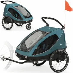 2in1 Fahrradanhänger Dryk Duo für 2 Kinder (bis 44 kg) - Bike Trailer & City Buggy - Ocean Green