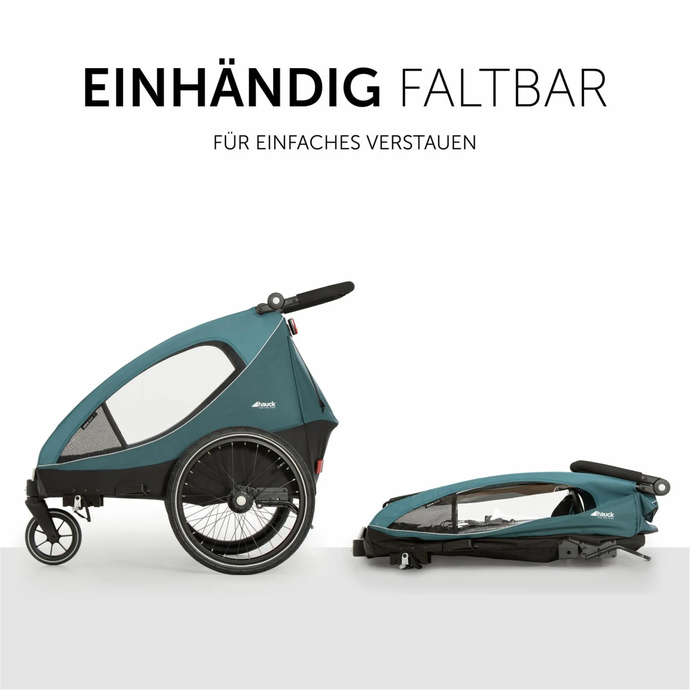 2in1 Fahrradanhänger Dryk Duo für 2 Kinder (bis 44 kg) - Bike Trailer & City Buggy - Ocean Green