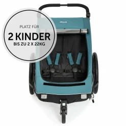 2in1 Fahrradanhänger Dryk Duo für 2 Kinder (bis 44 kg) - Bike Trailer & City Buggy - inkl. GRATIS Schutzpaket - Ocean Green