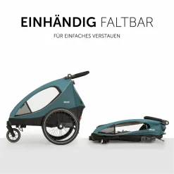 2in1 Fahrradanhänger Dryk Duo für 2 Kinder (bis 44 kg) - Bike Trailer & City Buggy - inkl. GRATIS Schutzpaket - Ocean Green