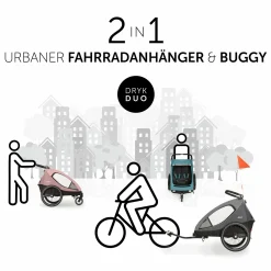 2in1 Fahrradanhänger Dryk Duo für 2 Kinder (bis 44 kg) - Bike Trailer & City Buggy - Melange Grey