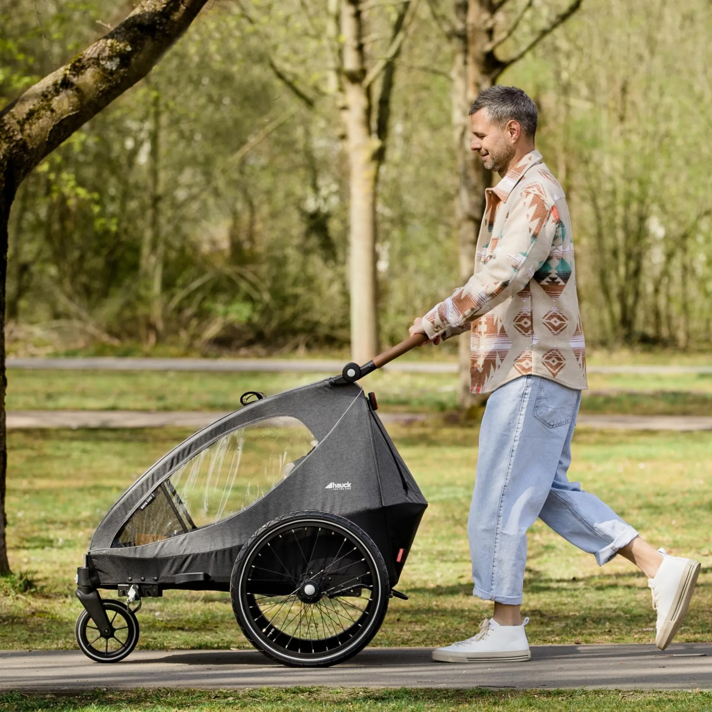 2in1 Fahrradanhänger Dryk Duo für 2 Kinder (bis 44 kg) - Bike Trailer & City Buggy - Melange Grey