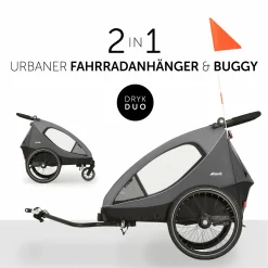 2in1 Fahrradanhänger Dryk Duo für 2 Kinder (bis 44 kg) - Bike Trailer & City Buggy - inkl. GRATIS Schutzpaket - Grey