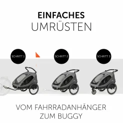 2in1 Fahrradanhänger Dryk Duo für 2 Kinder (bis 44 kg) - Bike Trailer & City Buggy - inkl. GRATIS Schutzpaket - Grey
