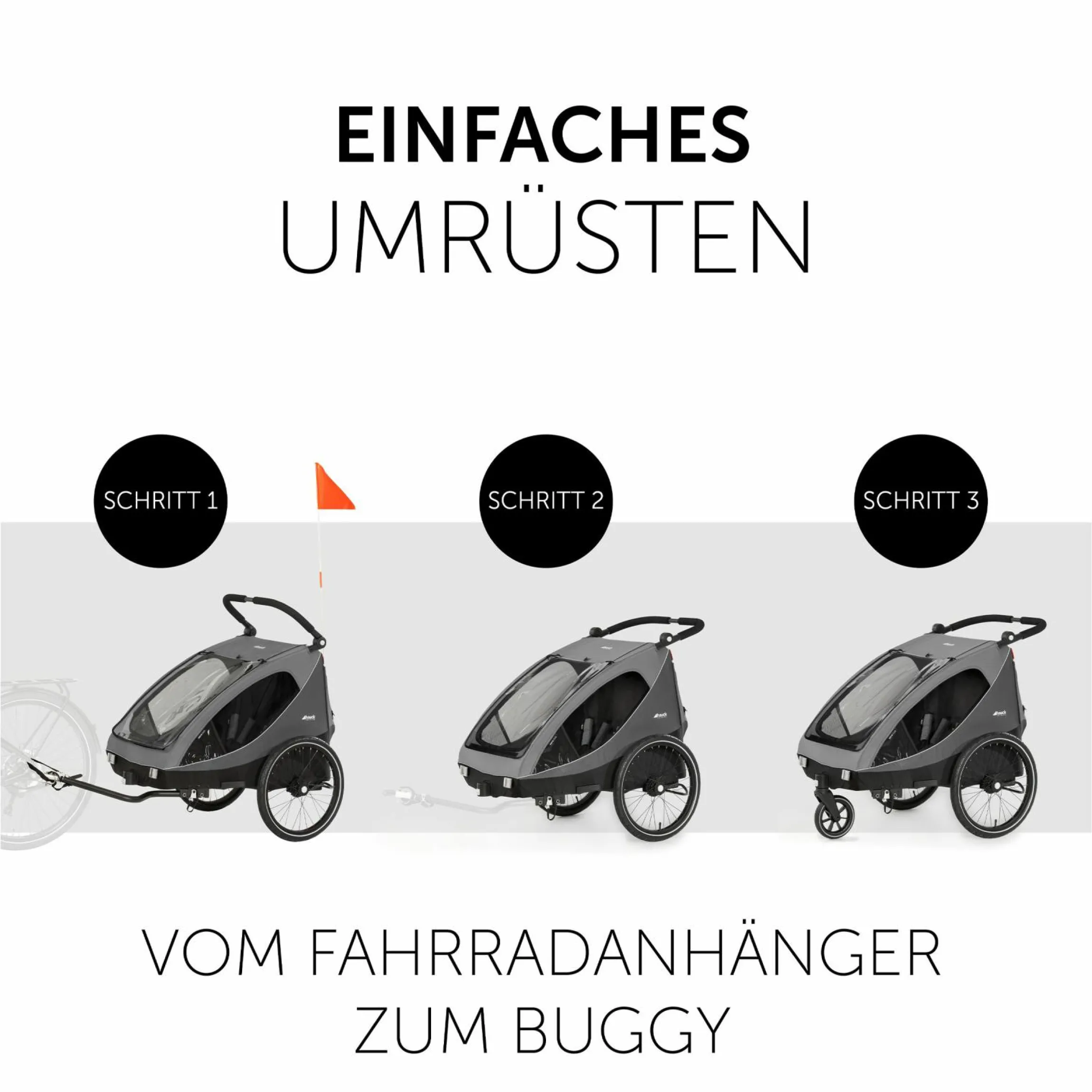 2in1 Fahrradanhänger Dryk Duo für 2 Kinder (bis 44 kg) - Bike Trailer & City Buggy - inkl. GRATIS Schutzpaket - Grey