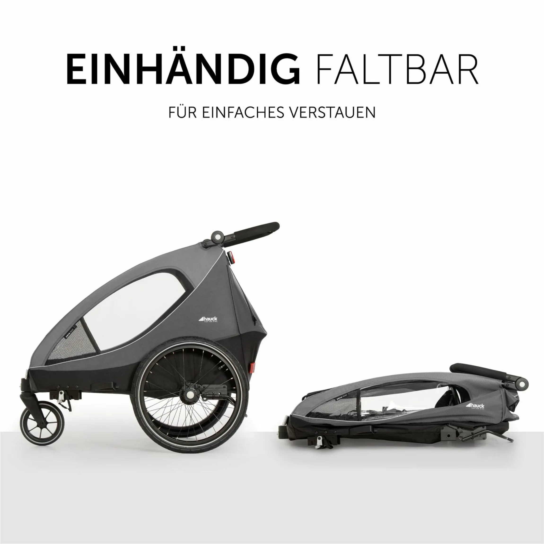 2in1 Fahrradanhänger Dryk Duo für 2 Kinder (bis 44 kg) - Bike Trailer & City Buggy - inkl. GRATIS Schutzpaket - Grey