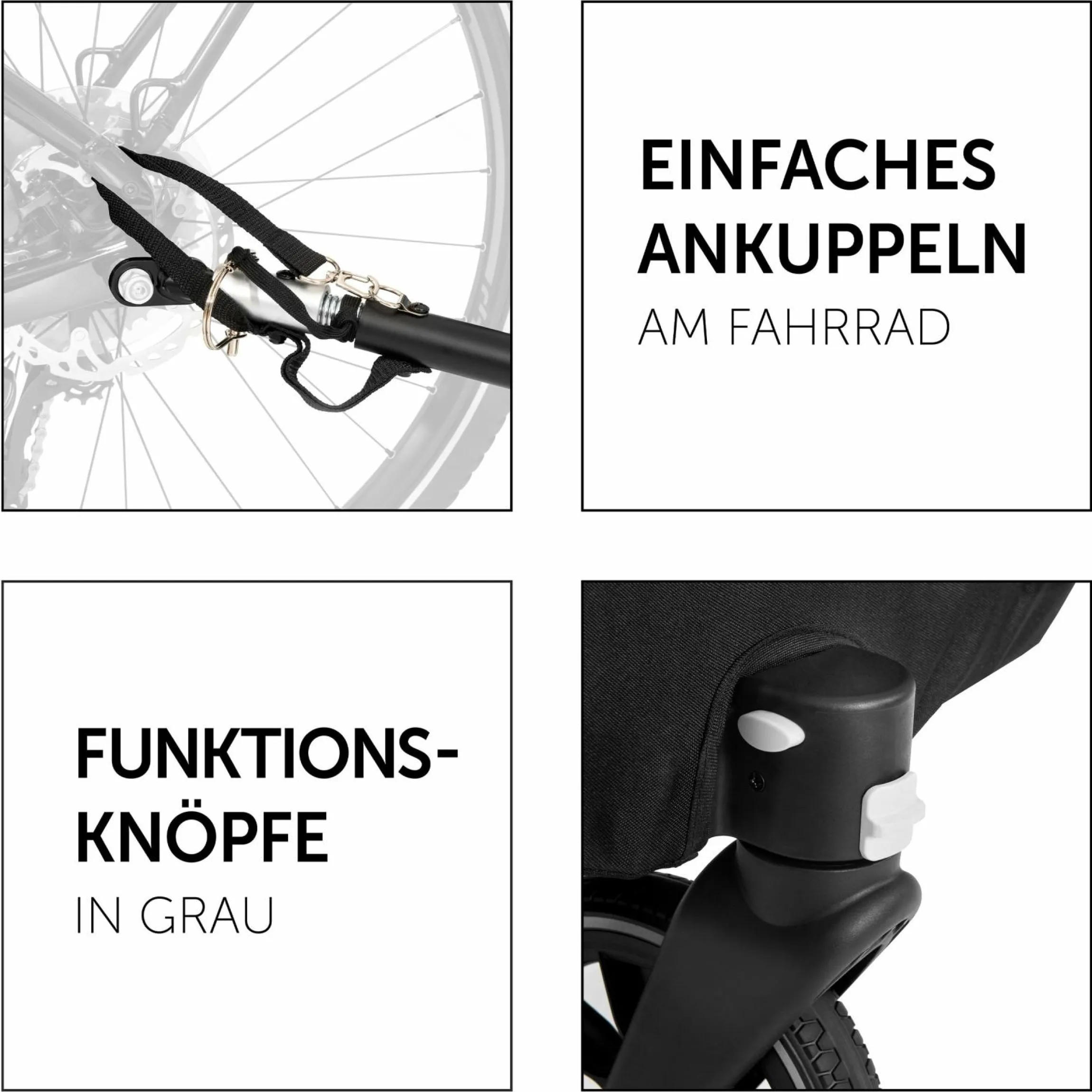 2in1 Fahrradanhänger Dryk Duo für 2 Kinder (bis 44 kg) - Bike Trailer & City Buggy - inkl. GRATIS Schutzpaket - Grey