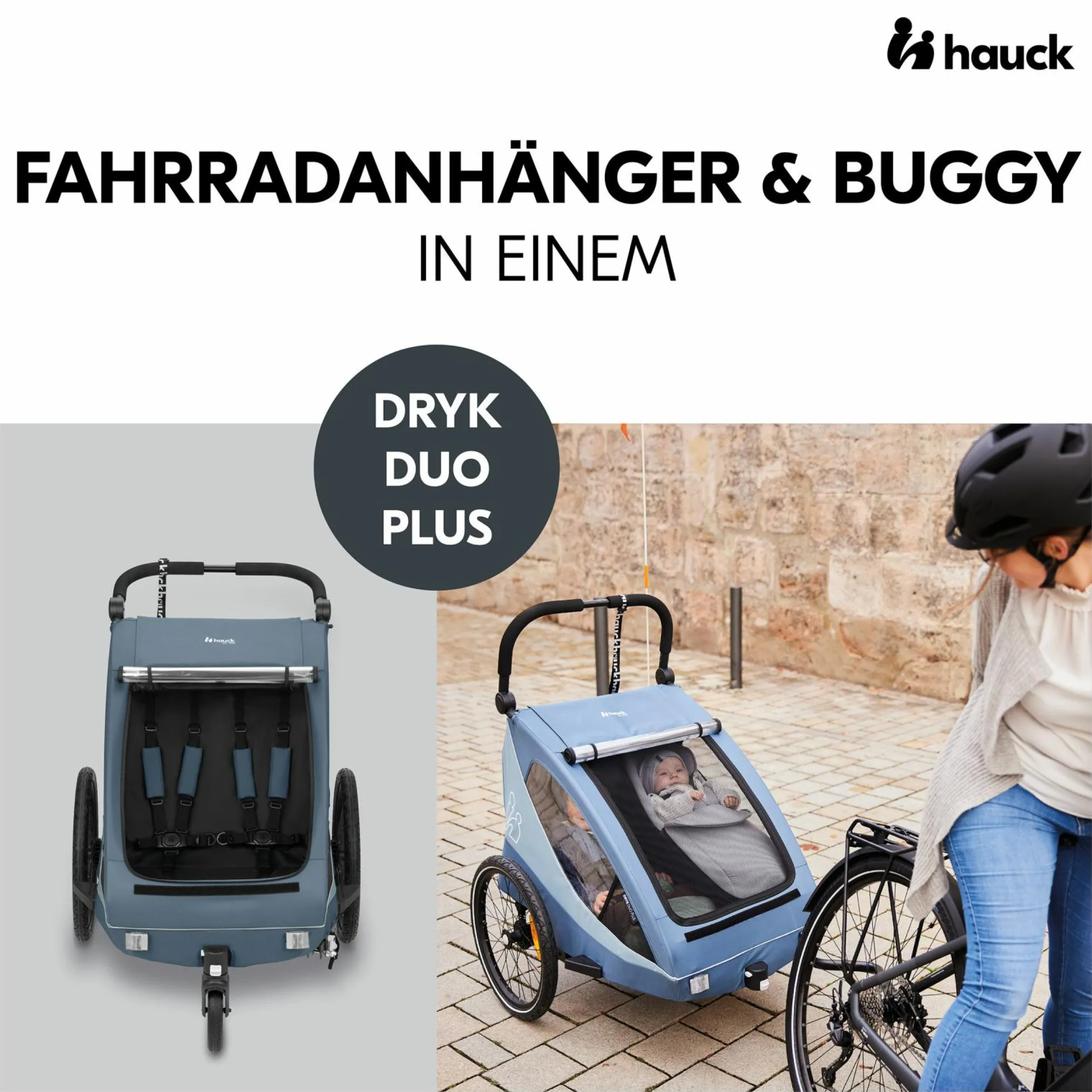 2in1 Fahrradanhänger Dryk Duo Plus für 2 Kinder (bis 44 kg) - Bike Trailer & City Buggy - Dark Blue